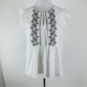 Draper James RSVP White Embroidered Ruffle Top Size Large